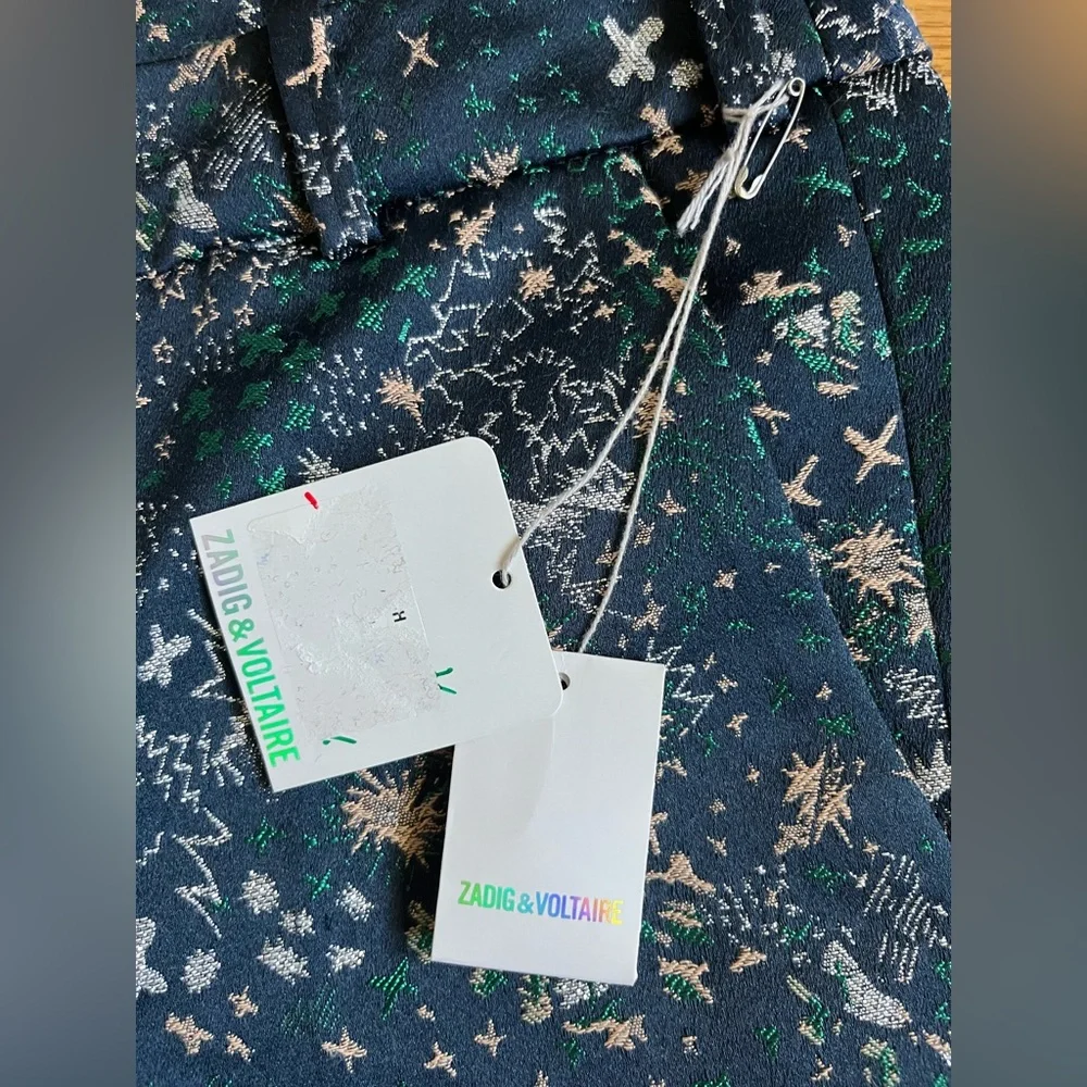 Zadig & Voltaire Posh Jac Glam Suit Pants 36 Navy Metallic Jacquard Tailored NWT - Picture 10 of 14